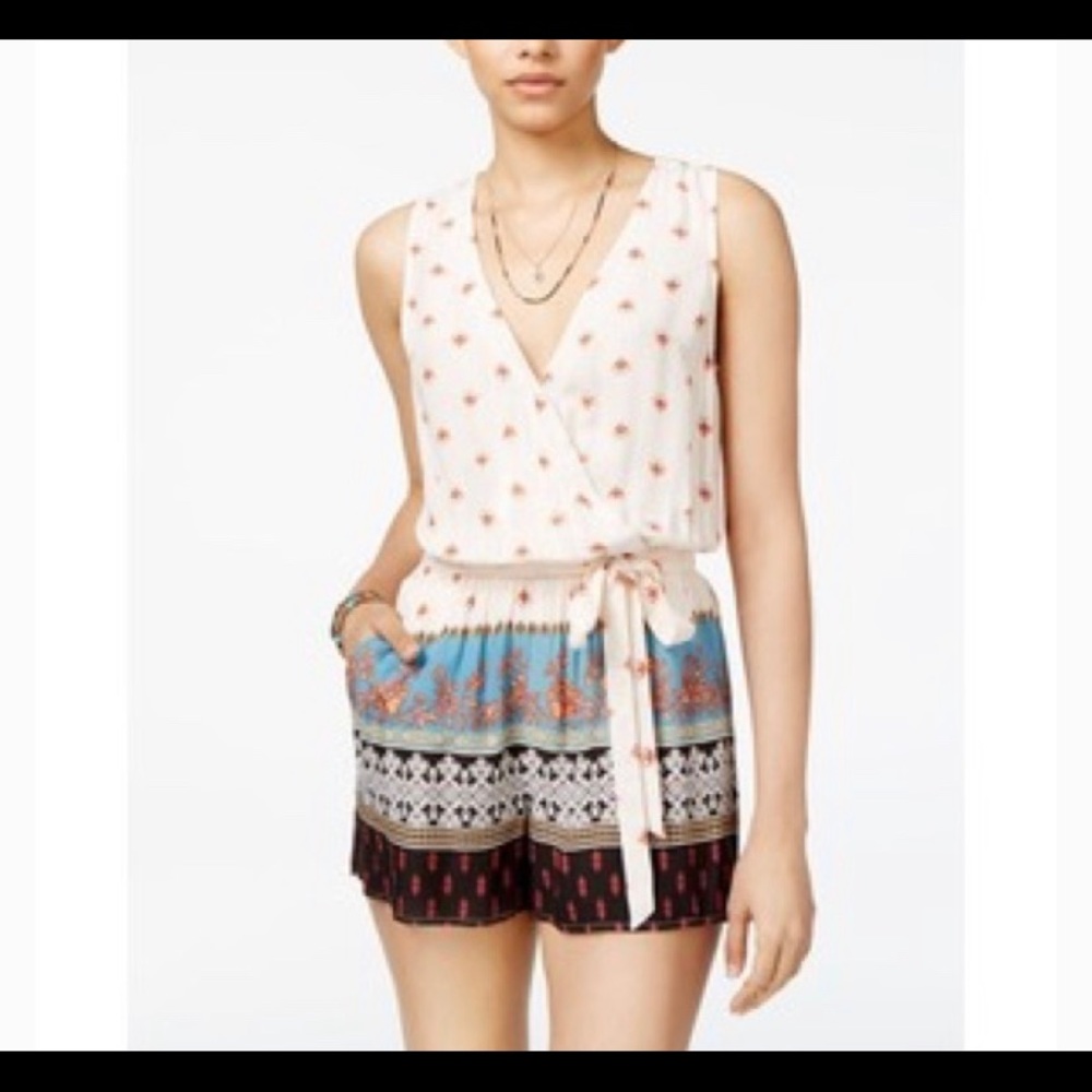 BeBop Sleveless Short Romper Ivory/Turq Medium NWT